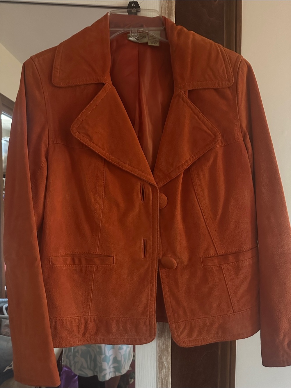 Chico's Orange 100% leather Button Jacket
